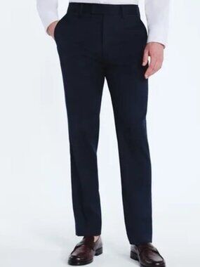Lands' End Men's Dark Blue Casual Dress Straight Leg 100%Cotton Pants Size 42